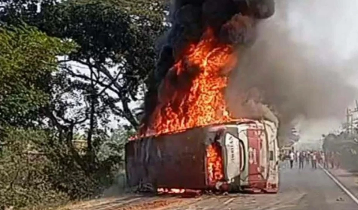 4 Killed as Bus Catches Fire After Three-Vehicle Collision in Comilla