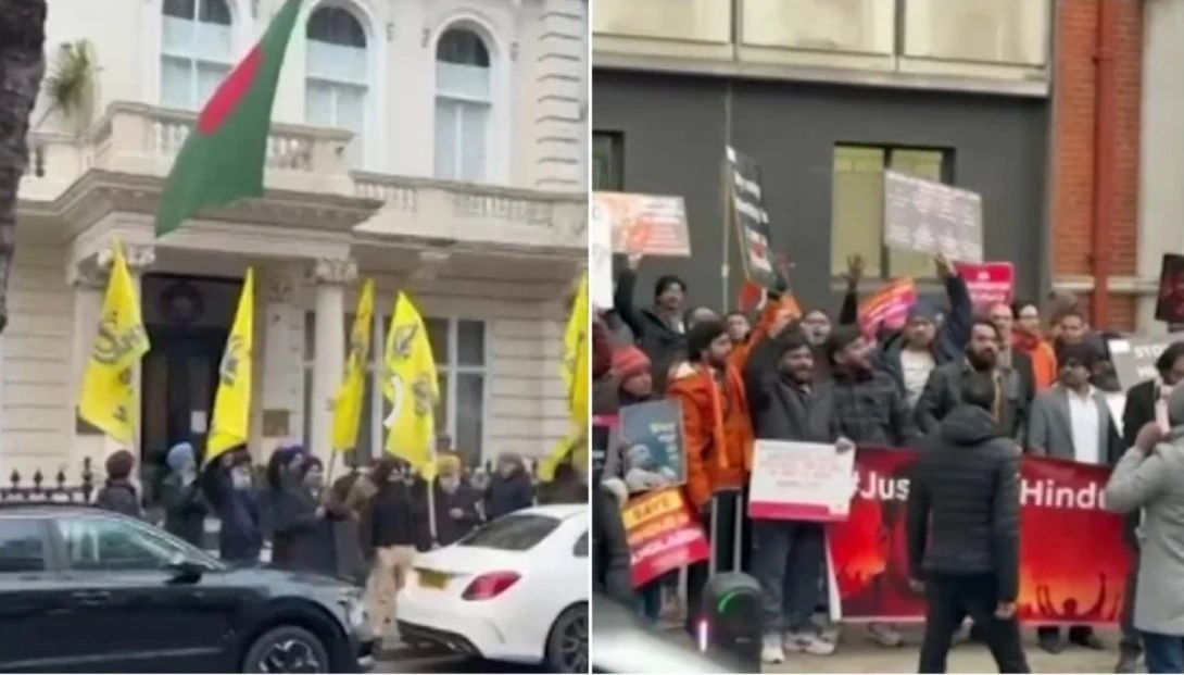 Sikh Activists Clash with Hindu Protesters Outside Bangladesh High Commission in London